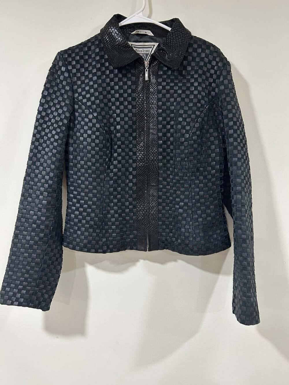 Marvin Richards Black Woven Leather And Suede Zip Jacket Medium